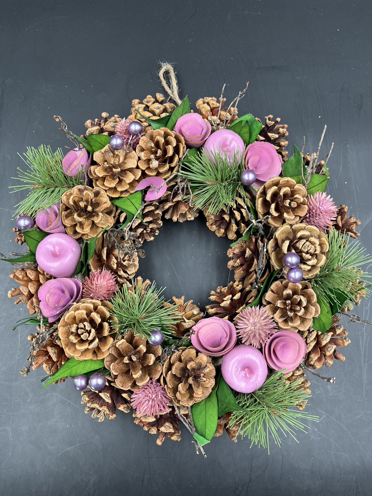 Pink Apple Christmas Wreath, Green, Crestwood Spruce