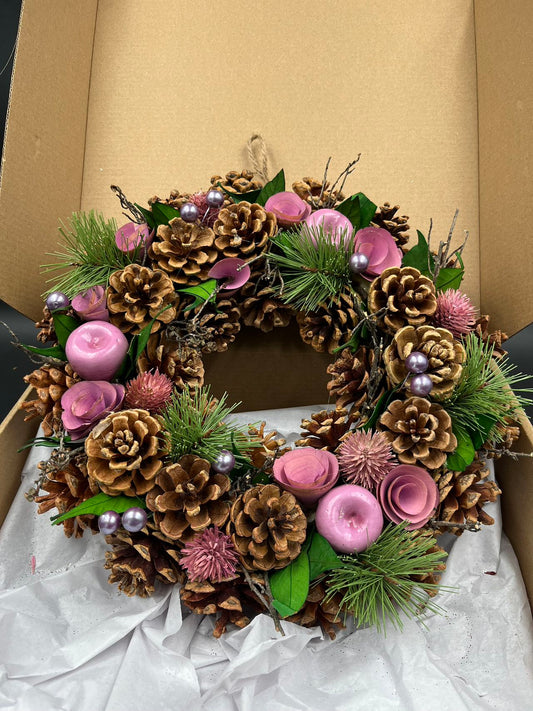 Pink Apple Christmas Wreath, Green, Crestwood Spruce