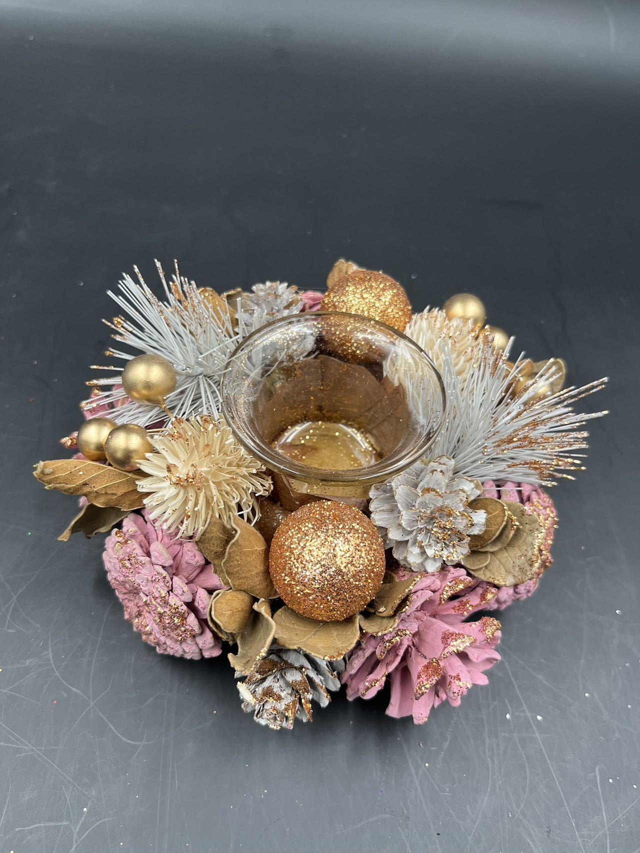 Pink Christmas Wreath, Green, Crestwood Spruce, White Lights, Decorated with Pine Cones, Berry Clusters, Frosted Branches, Christmas Collection