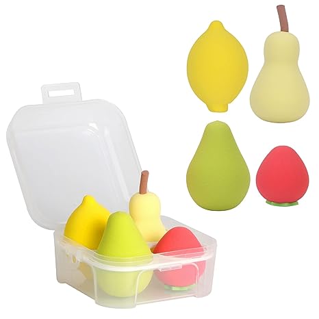 B3 Makeup Sponges, 4 PCS Professional Beauty Sponge Blender, Latex Free Dry & Wet Cosmetic Make Up Sponges for Blending Liquid Foundation, Cream, Powder (Yellow + Rose Red + Light Yellow + Green)
