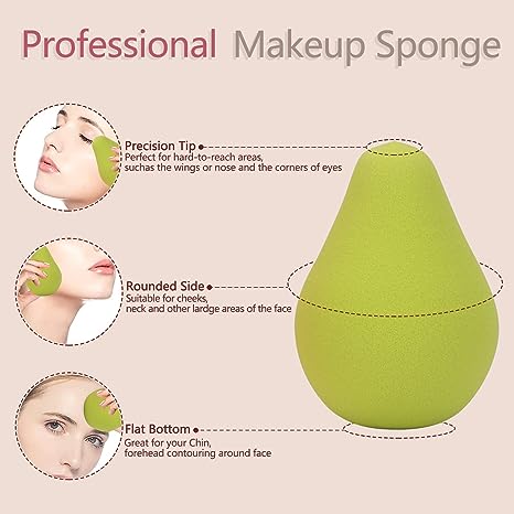 B3 Makeup Sponges, 4 PCS Professional Beauty Sponge Blender, Latex Free Dry & Wet Cosmetic Make Up Sponges for Blending Liquid Foundation, Cream, Powder (Yellow + Rose Red + Light Yellow + Green)