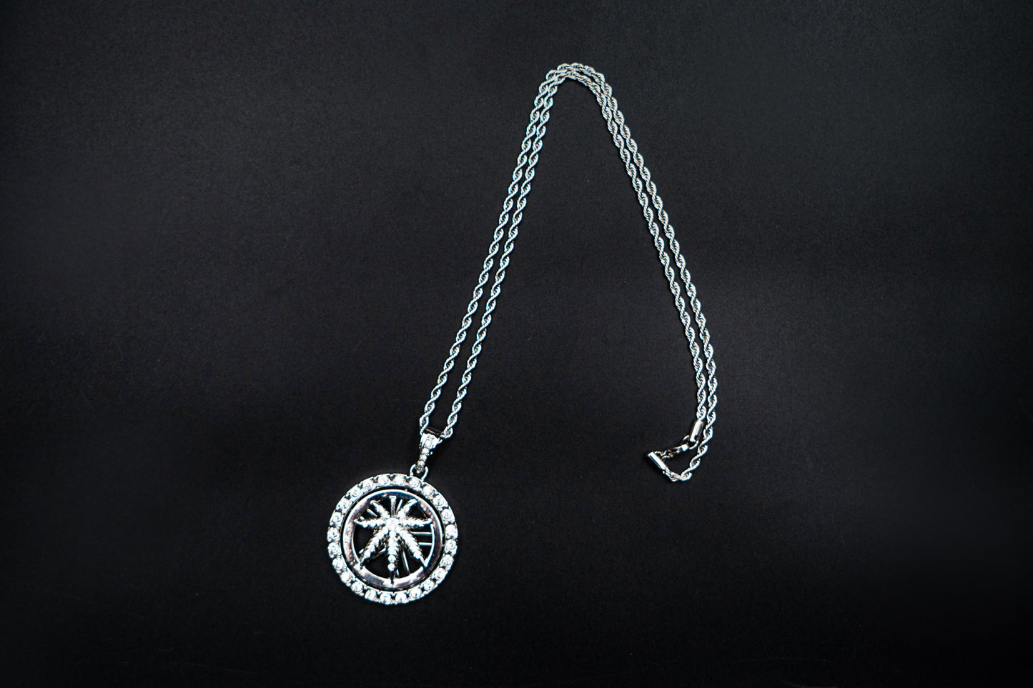 Alloy Maple Leaf Pendant with Rhinestones and 3 mm Stainless Steel Twisted Curb Chain