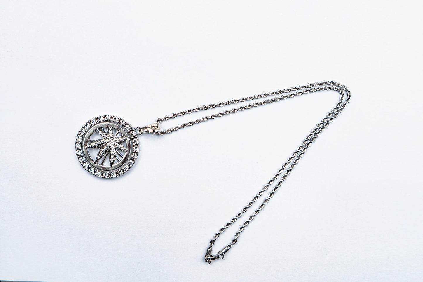 Alloy Maple Leaf Pendant with Rhinestones and 3 mm Stainless Steel Twisted Curb Chain
