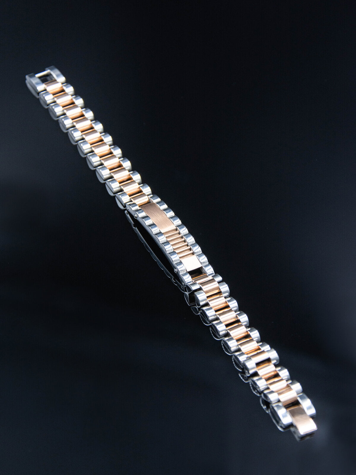 O&M stainless steel watch strap bracelet 8 inches silver&champagne color THE CLASSICO