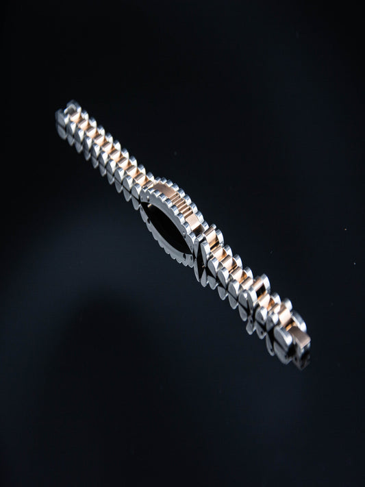 O&M stainless steel watch strap bracelet 8 inches silver&champagne color THE CLASSICO