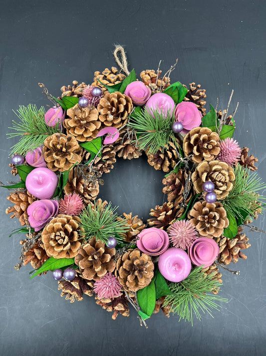 Pink Apple Christmas Wreath, Green, Crestwood Spruce
