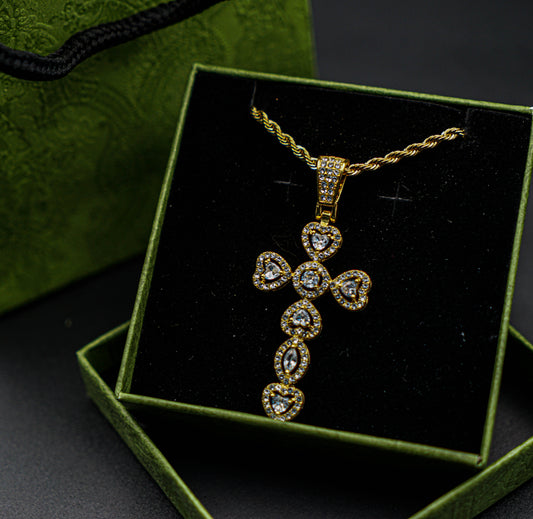 O&M Silver Cubic Zirconia CZ Simulated Diamond Cross Crucifix Pendant Necklace Jewelry, Jewelry Box,